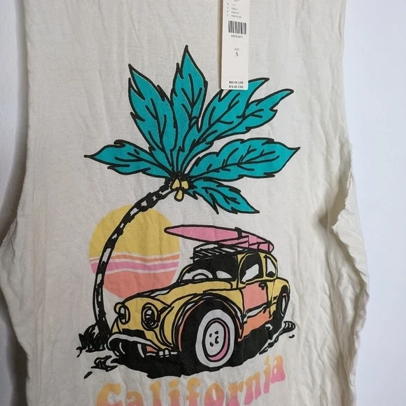LETLUV California Surf Buggy Graphic Cotton Blend Sleeveless Tank NEW Size S - Picture 7 of 7